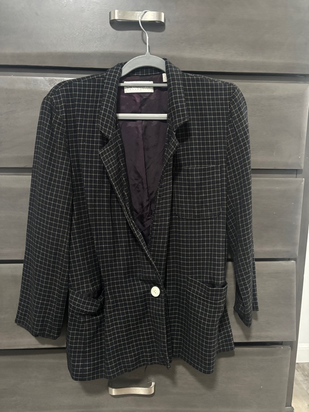 Liz Claiborne Black Windowpane Single-Button Blazer